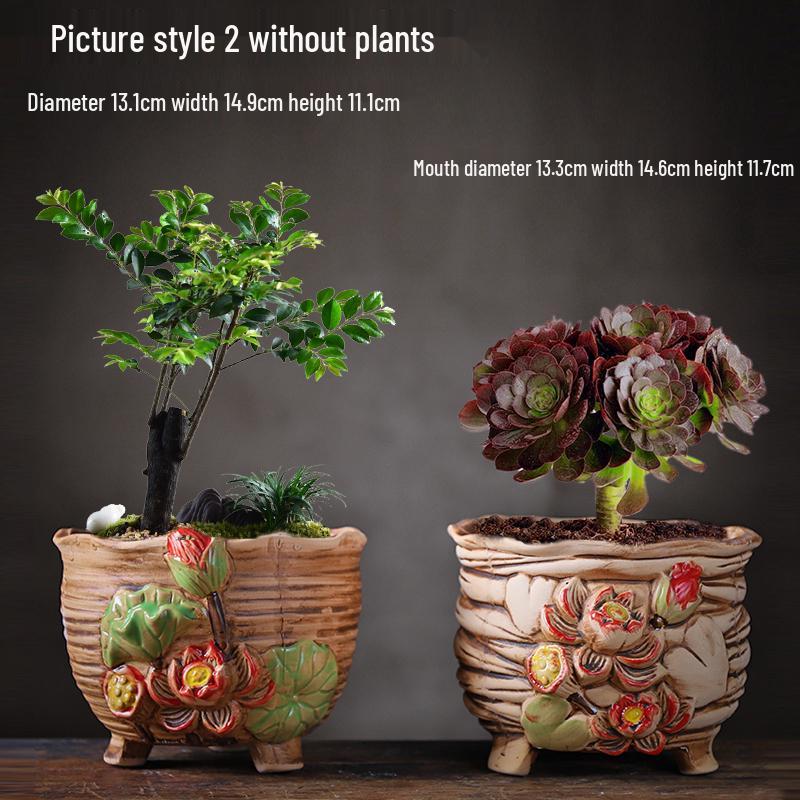 Large Creative Ceramic Terracotta Pot for Succulents - Breathable, Coarse Pottery, Album Style, Suitable for Silk Flowers.