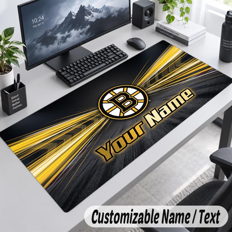 Custom Name Text Mouse Pad Boston Bruins Personalized Desk Pad For Work And Gaming
