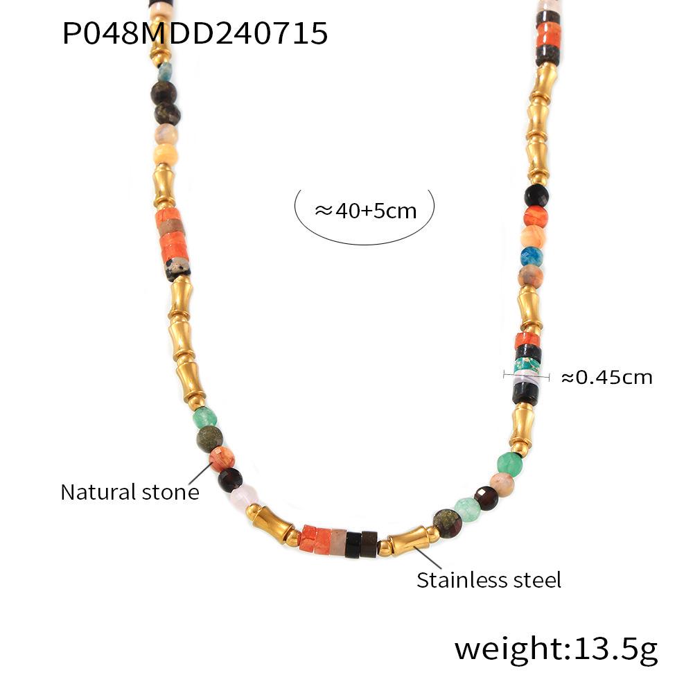 Bohemian Dopamine Natural Stone Beaded Stainless Steel Necklace