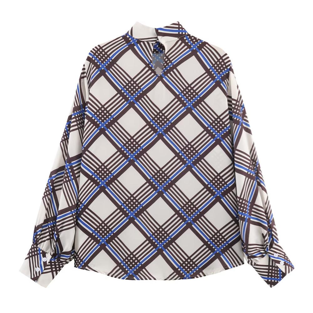 PB&ZA Women's Plaid High Neck Shirt - European & American Style Fashion, Autumn Arrival