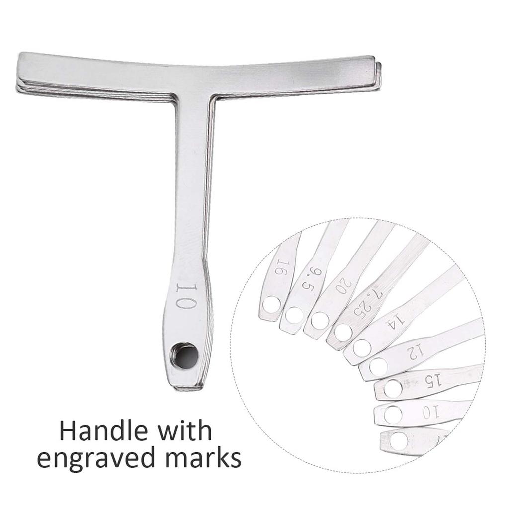 9Pcs Guitar Radius Gauge Stainless Steel T Shape Ruler Fingerboard Measurement Luthier Tool(Silver )