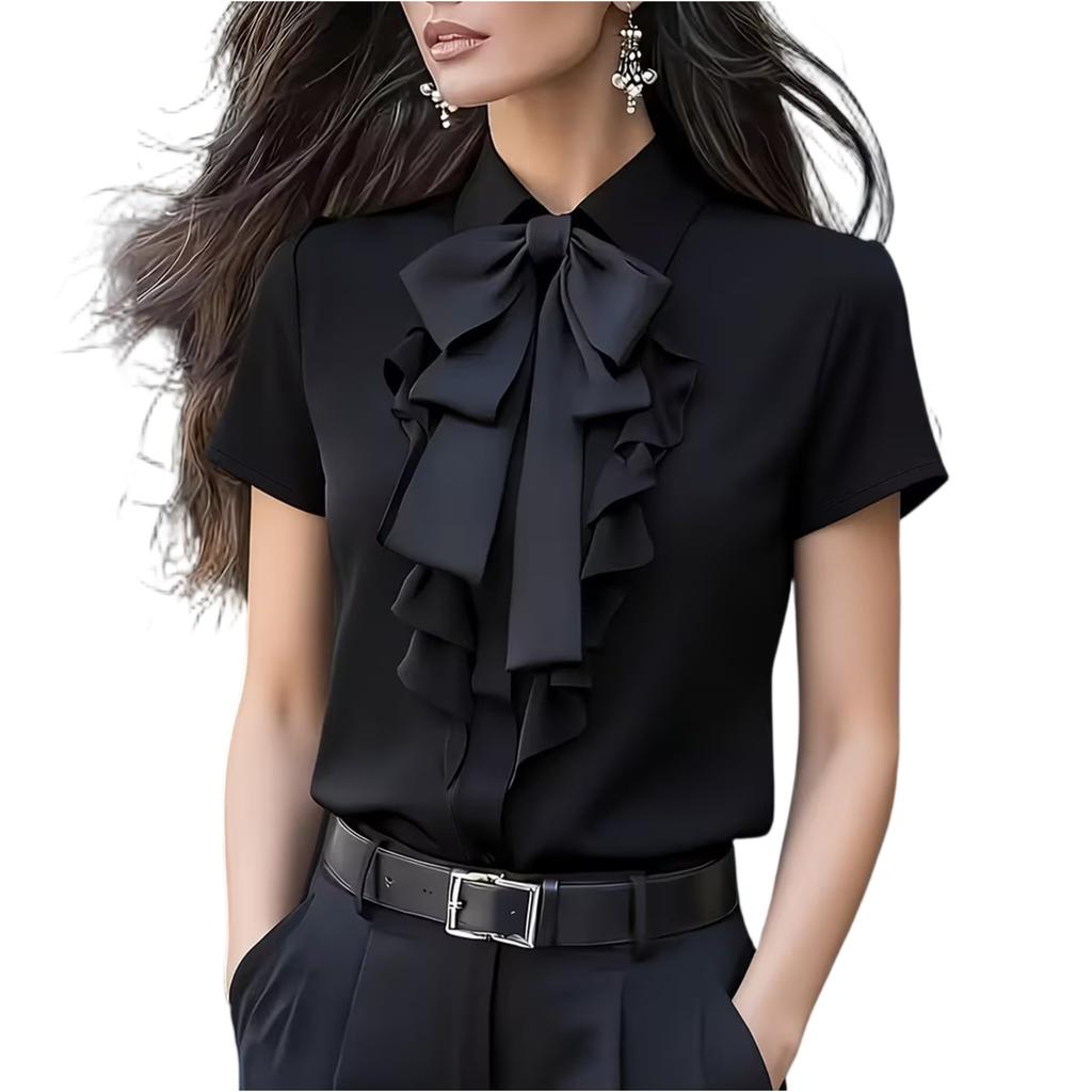 Top Primaverili da Donna a Maniche Corte con Volant Top Eleganti da Donna Camicie Estive da Donna Abbigliamento da Ufficio Camicie Estive da Donna