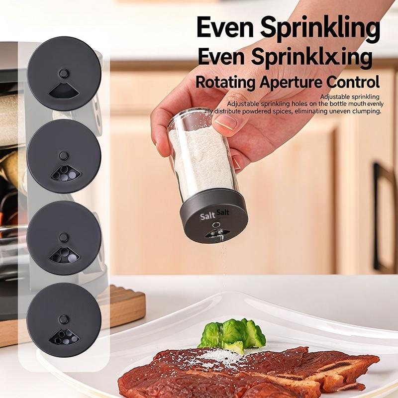 Rotating Spice Rack With Clear Glass Jars And Adjustable Lids 360 Degree Rotation For Home Kitchen Outdoor Camping Cooking
