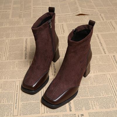Fashion 2024 Winter New Square Head Panel Frosted Leather Fashionable Side Zipper Outwear Women's Large Comfortable Bare Boots