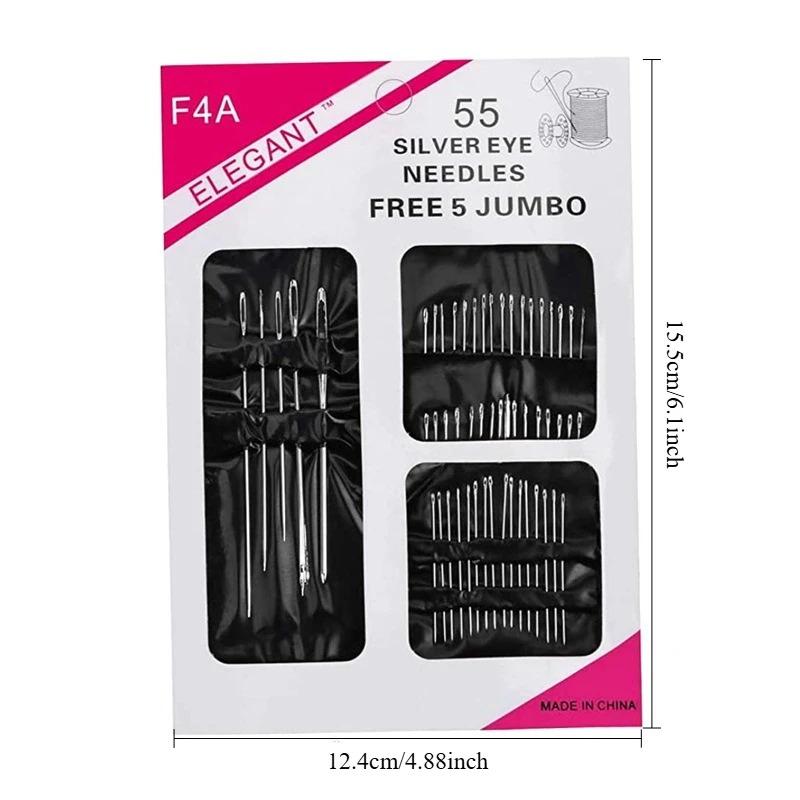 55 Pieces Stainless Steel Big Eye Hand Sewing Needles Set with Different Sizes for Sewing Needlework Embroidery Stitching Needle
