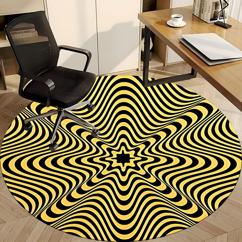 1pc Optical Illusion Waves Office Round Area Rug,  Mat Suitable ForOffice, Under Office Chairs Bedroom Living Room Home Decor, Room Deco