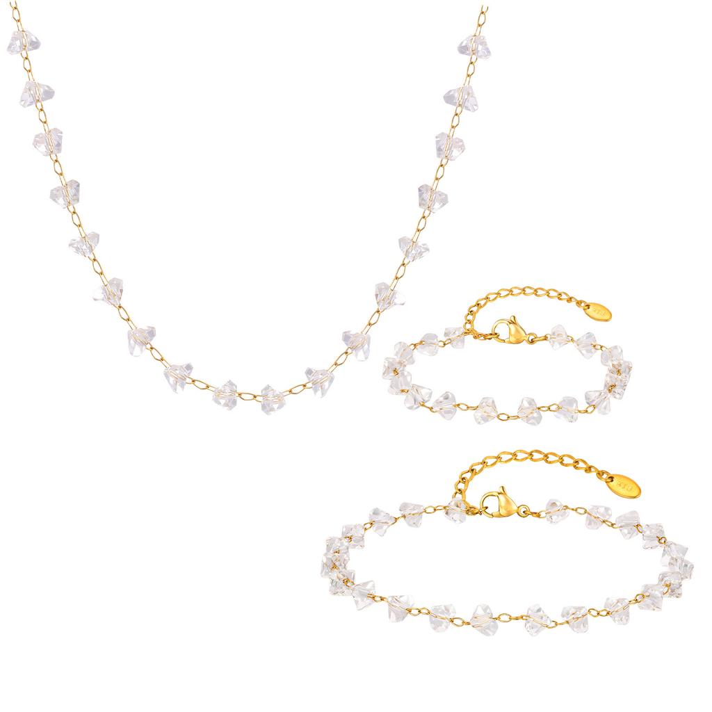 Ladies Temperament Cold Wind Stainless Steel Irregular Transparent Bead Necklace Bracelet Anklet Gold Nc-2506