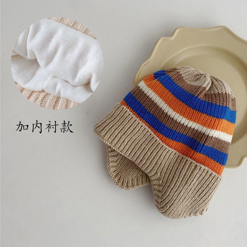 Autumn and winter baby hat, Korean version, cute cartoon design, fleece-lined, thickened, warm, ear-protecting, windproof, knitted wool hat for boys