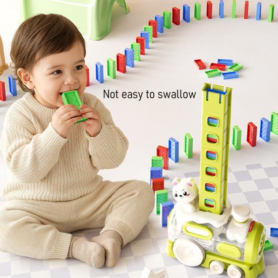 Kids Domino Train Toy Automatic Domino Thrower Sound Light Effect Toddler Building Blocks Projection Educational Gift