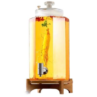 HANDUNYOU Bocal à trempage pour vin en verre avec robinet en acier inoxydable et base en bambou
