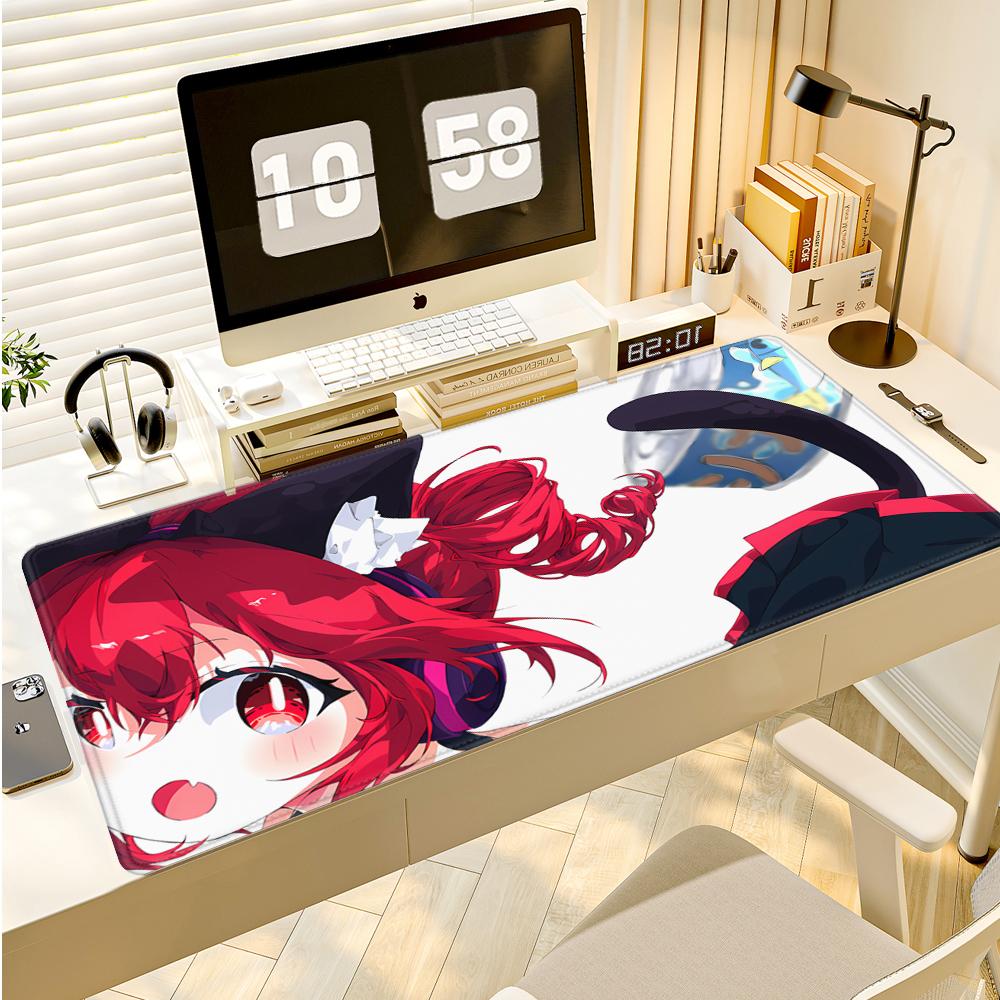 Gaming Mouse Pad Large Desk Mat Antislip Stitched Edges Red Teal Anime Girl Print Keyboard Pad for Office Gaming