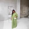 2025 Summer Yellow Pleated Women's Casual Shirt and Loose Pants Set - European and American Design.