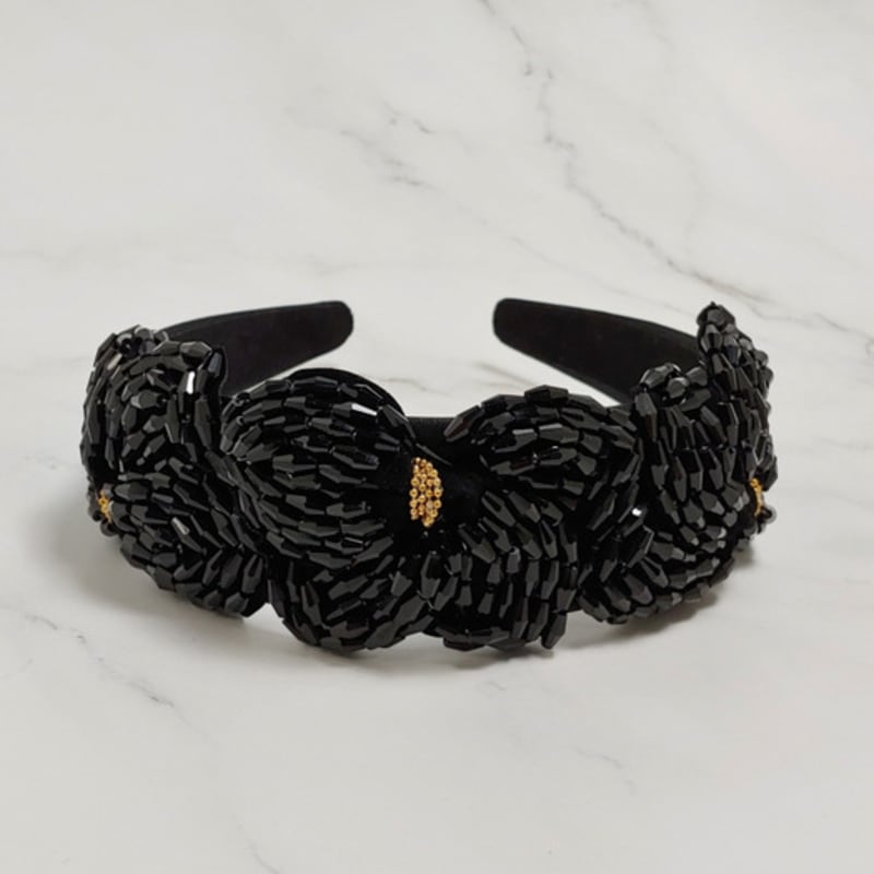 

Повязка для волос LALA с вышивкой бисером - Черная FREE