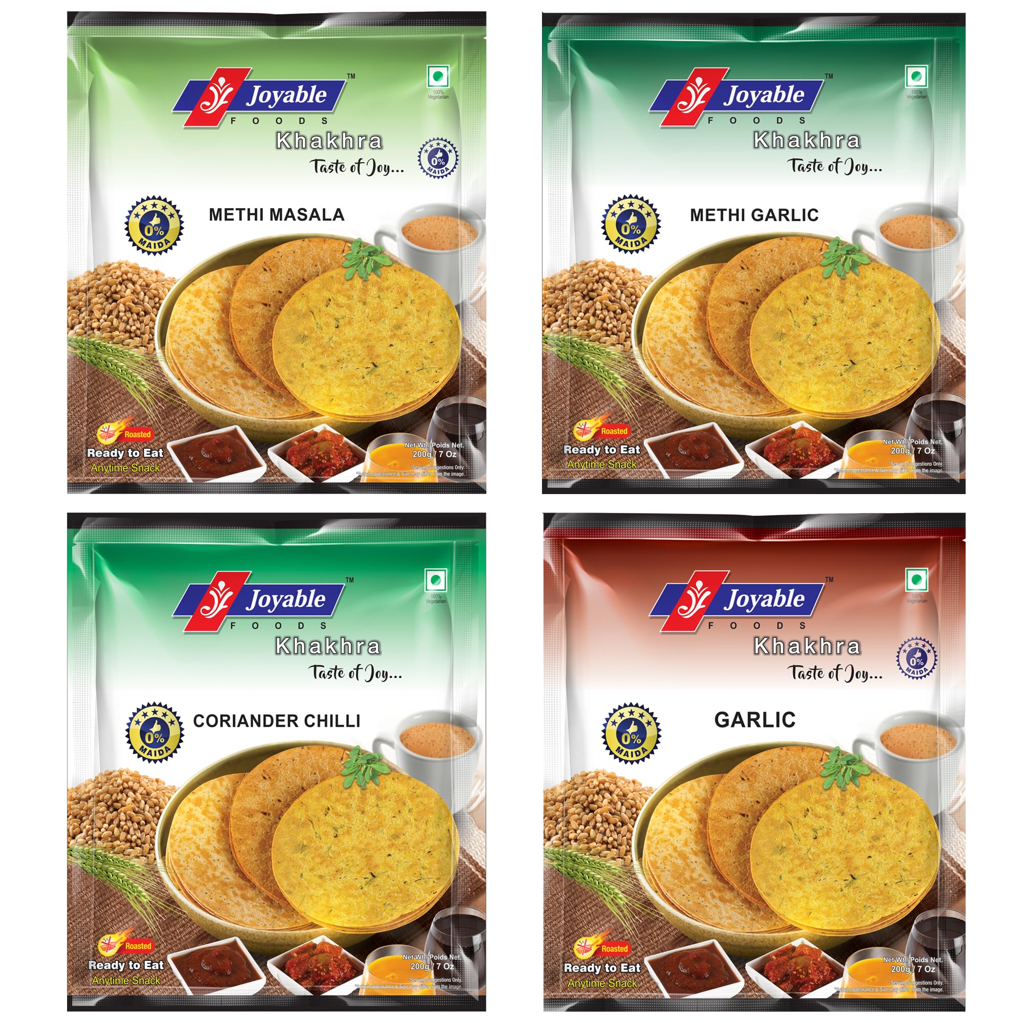 Joyable Khakhra (Methi Masala, Garlic Methi, Coriander Chilly, Garlic) | 4 Flavor Combo Of Gujarati Traditional Snacks | Ready To Eat - 800