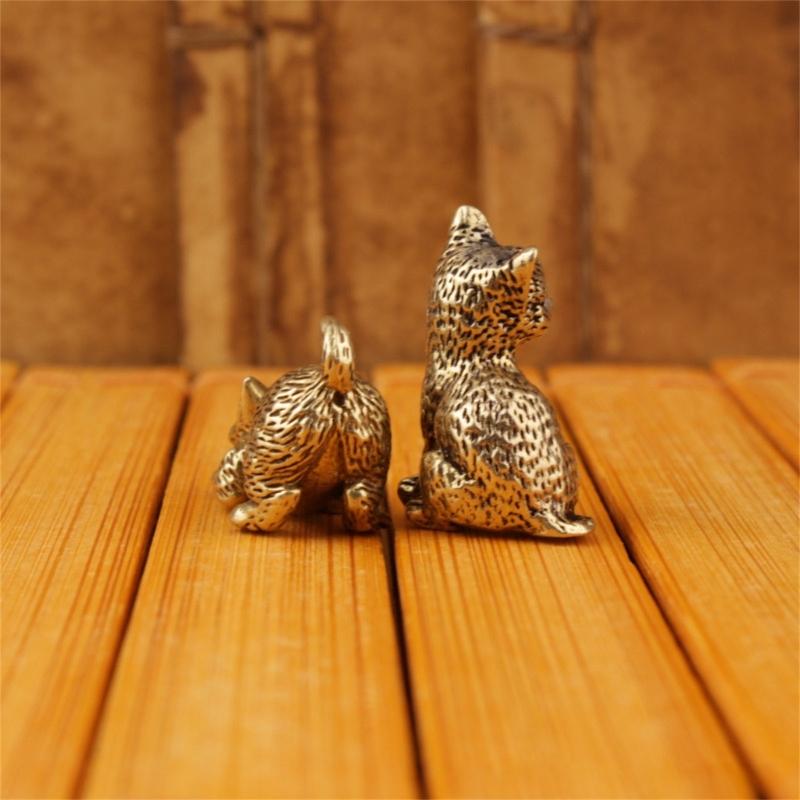 Vintage Brass Miniature Cats Figurine Handcrafted Home Decors Elegant Antique Desk Ornament Gift For Kitten Lover