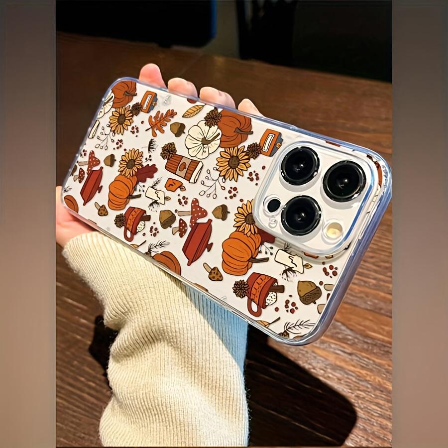 For iPhone 17 16 15 14 13 12 11 Pro Max 17 Air 16E XS X XR 7 8 Plus Case Autumn Sunflower Mushroom Pumpkin Transparent Cover