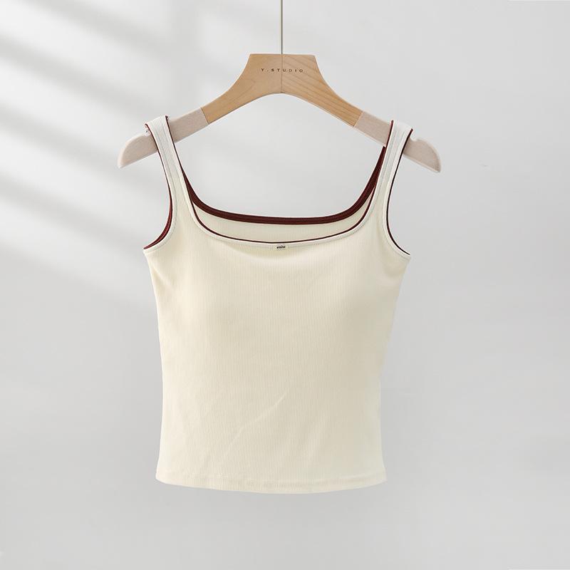 

Белый топ-корсет на бретелях с резьбой для женщин на весну и лето с нагрудными вкладышами, контрастной цветной внешней накидкой и внутренним топом без рукавов. One size