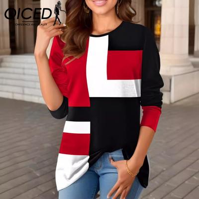 Primavera Outono Moda Feminina Posicionamento Estampado O-pescoço Manga Longa T-shirt