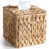 Rattan Tissue Box Cover with Lid, Tissue Box Holder Square, Boho Decorative Woven Water Hyacinth Cube Tissue Holders