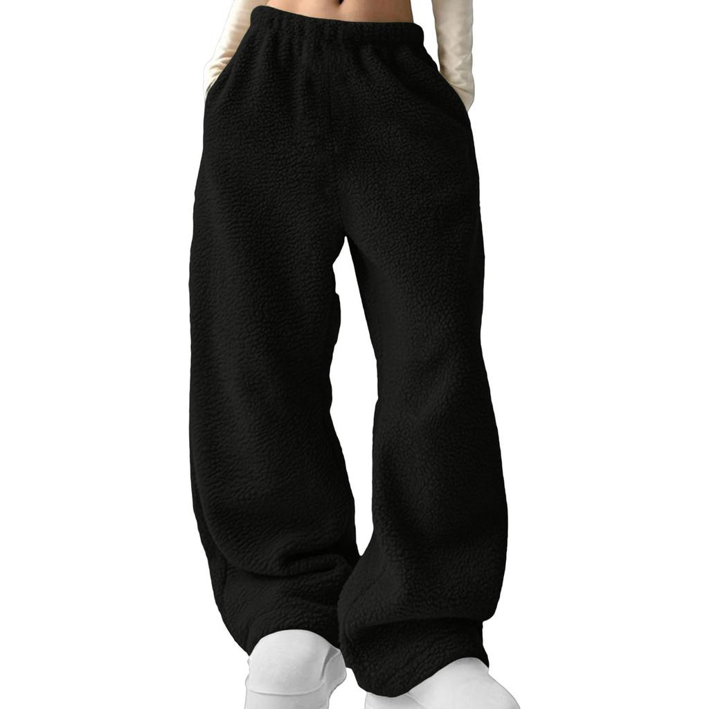 Baggy Sweatpants For Women Winter Warm Plush Wide Leg Joggers Workout Hiking Running Sweat Pants With Pockets