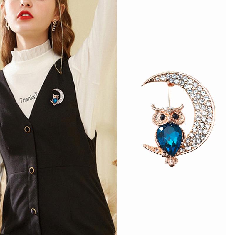 Koreansk Söt Uggla Strass Brosch - Tecknad Djur Anti-Exponerings Nål för Kostym.