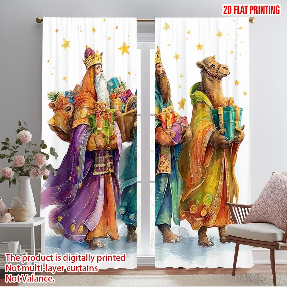 

2pcs,2D plane printing Creative Curtains Three Wise Men with Gifts Versatile Fabric (without rod) Decorations Outdoor for 52.50×116.00 CM 2pcs