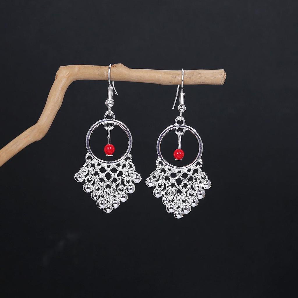 Vintage Ethnic Miao Silver Alloy Teardrop Tassel Earrings