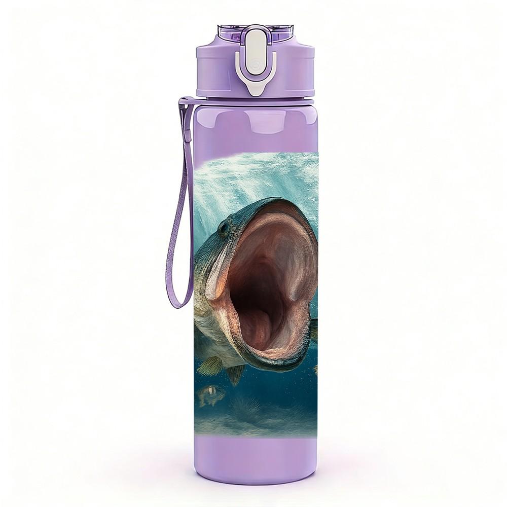 1PC Shark Open Mouth Ocean Scene 750ml Color Plastic Sports Water Bottle Leakproof Flip Straw Lid For Sports Office Home Use