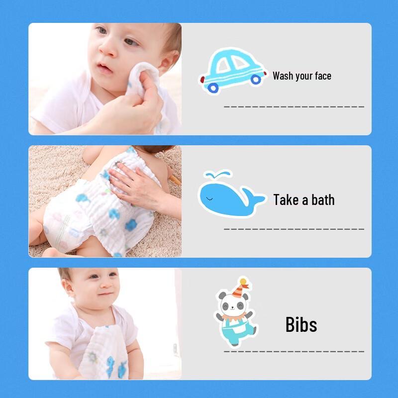Baby reine Baumwolle 6-lagige Mull-Speichelhandtücher (3 Pack)