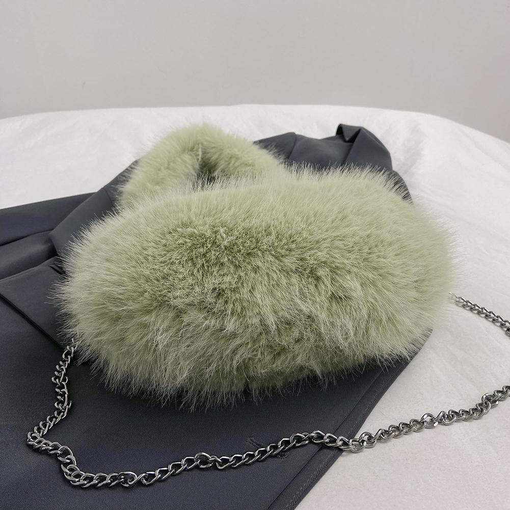 Women Chain Crossbody Bag Zipper Furry Tote Handbag Versatile Cute Satchel Bag Soft Girl Satchel Purse