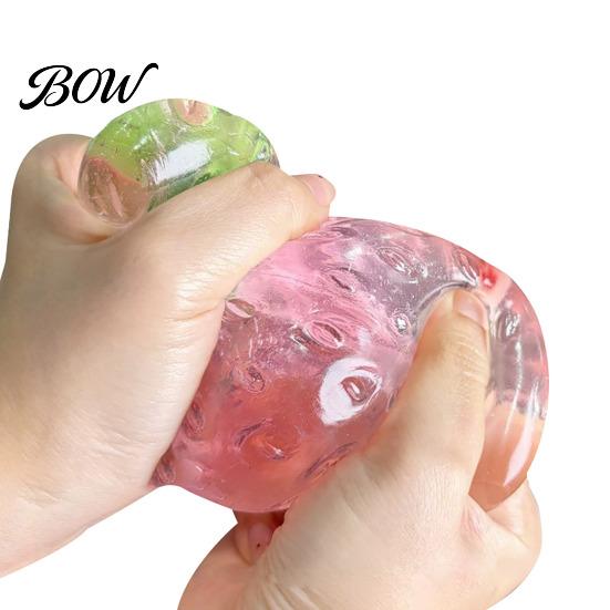 Portable Stress Reliever Clear Strawberry Ball Toy, Giant Red Pink Squeeze Relaxation Hand Toy for Relieve Stress, Fake Fruit Sensory