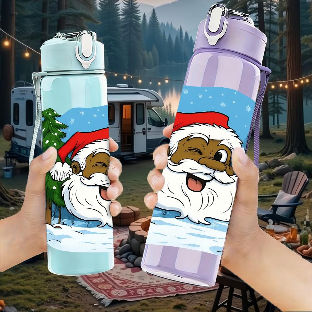 1PC Santa In Ice Snow Scene 750ml Color Plastic Sports Water Bottle Leakproof Flip Straw Lid Suitable for Sports Office Home Use