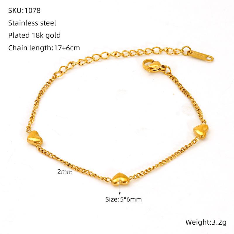 Korean Niche Design Peach Heart Necklace Stainless Steel Versatile Women's Love Bracelet Jewelry