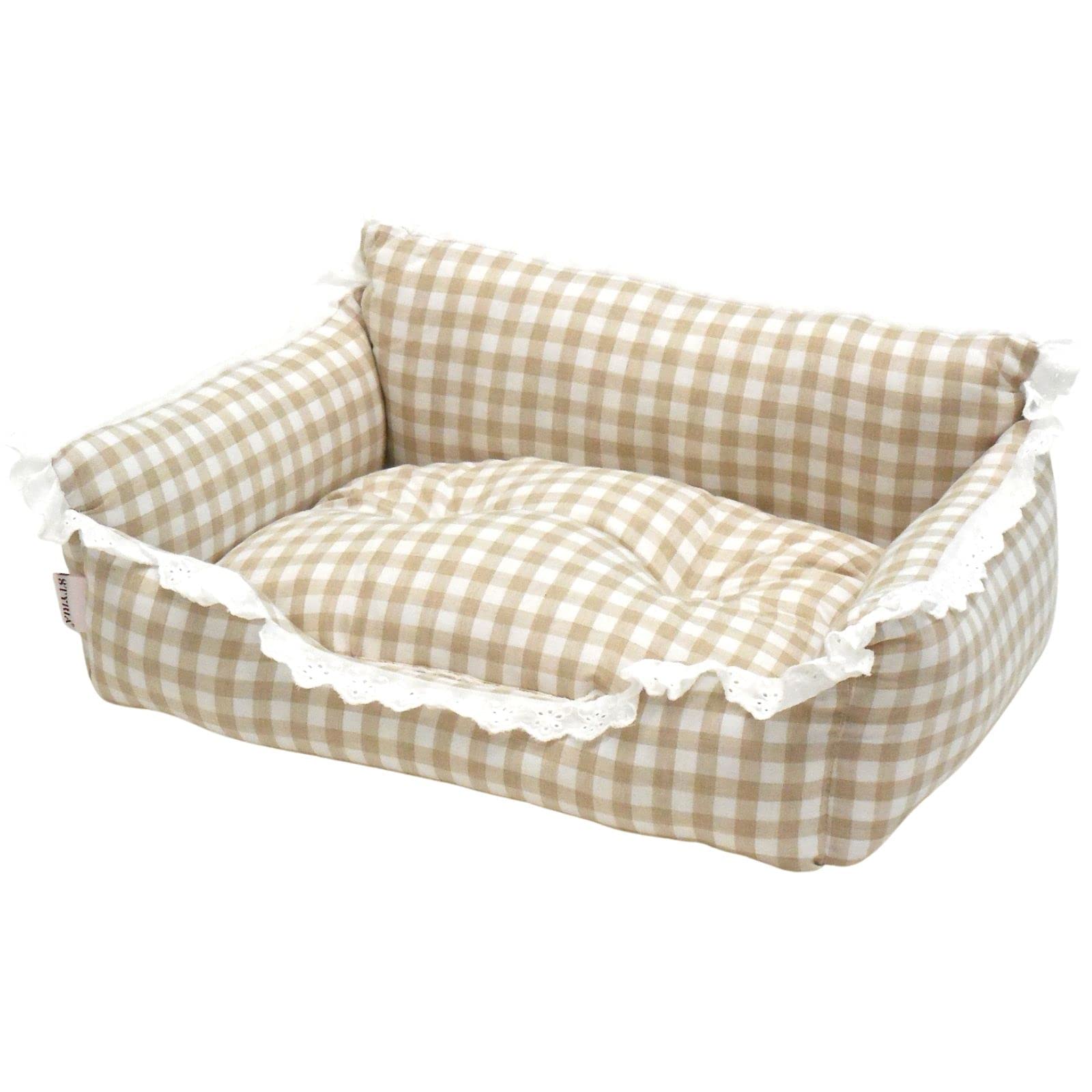 

STYRIA Cotton Check Lace Pet Bed for Dogs and Cute Sofa Bed for Small Ruffled Cotton Reversible Cats, Year-Round, Washable, Stylish, Dogs, Pile, (M,