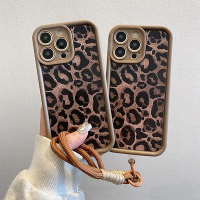 Leopard Print Suitable for Apple 16 Mobile Phone Case with Bracelet 15promax Bracelet 14 Matte Skin Feeling 13 Full Cover Protective Cover