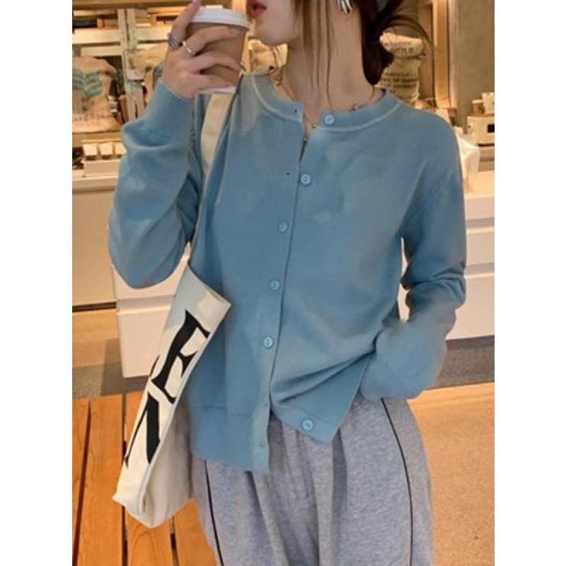 Women Korean Style Knit Cardigan Sweater Long Sleeve Button Front Sweaters Jackets Solid Color Loose Casual Sweaters Knitted Shirts