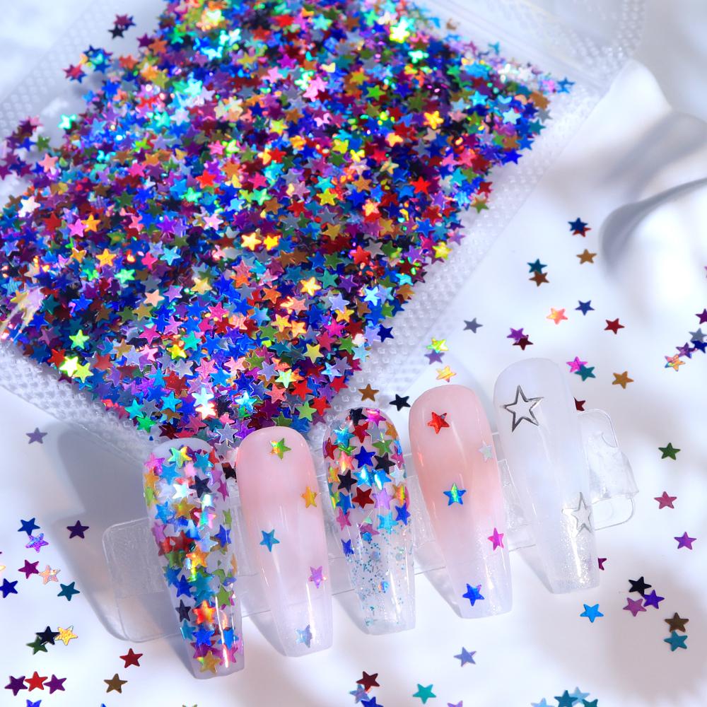 5g Laser Star Art Sequins - Five-Pointed Stars Nail Art Glitter Sequin Accessories, Holographic Pentagram Flake Nail Charms Decoration