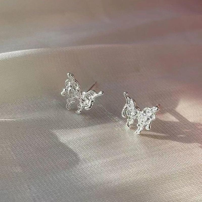 

Silver Molten Lava Butterfly Stud Earrings - Screw-on High-quality Pierced Earrings with No Need To Remove The Jewelry Butterfly Nail - 1 pair