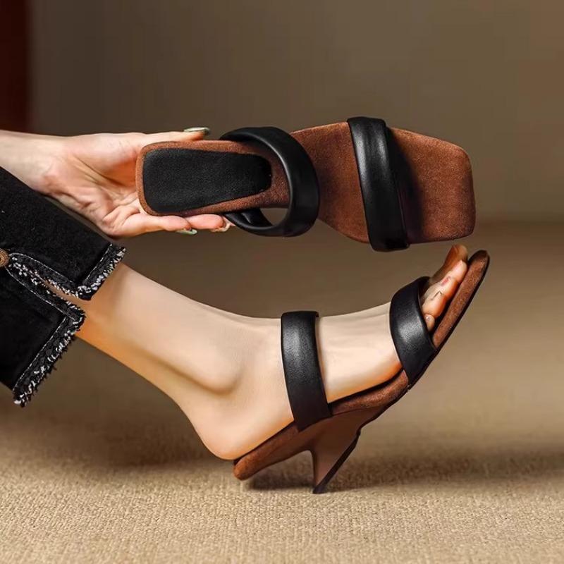 Summer new fashion special-shaped heel simple slope heel cool slippers fashion word high heels women
