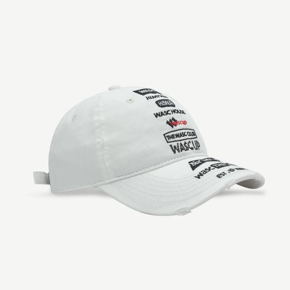 A Female Soft Top  Heavily Distressed  Embroidered Letter Couple Baseball Hat  and A Male with A Smaller Face