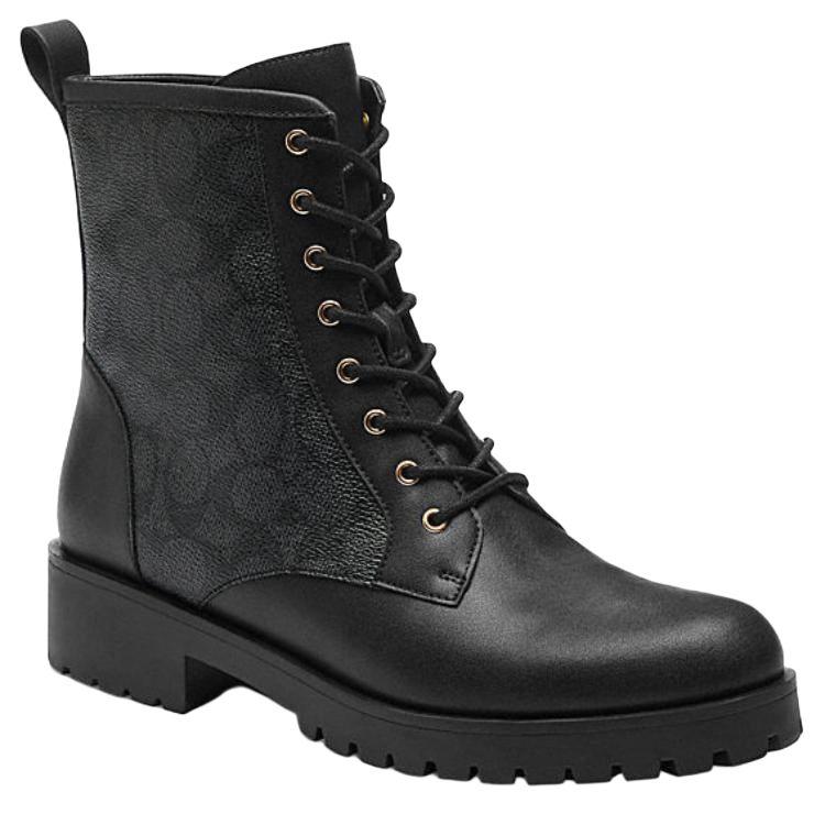 Coach Leather Printed Lace-Up Short Martin Boots Women Boots Black CX881-BKCQ