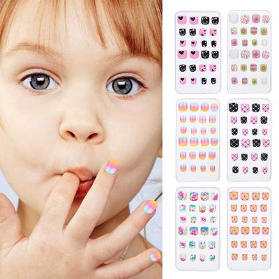 Child False Nails 24Pcs/Box Wearable Fake Nails Full Cover Press On Nail Tips Detachable Artificial Manicure Tool For Kids