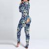 Women's Button-Down Halloween Print Functional Buttoned Flap Adults Jumpsuit