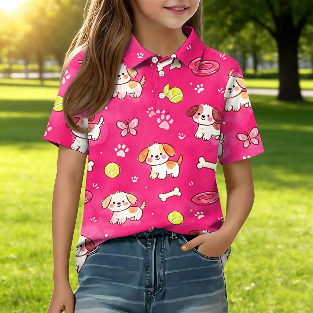 Kids Casual Short Sleeve Polo Shirt Animal Pattern Printed Lightweight Comfortable Breathable Tee Top for Everyday Wear