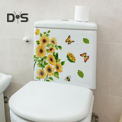 Sunflower Butterflies Toilet Sticker Removable Self-adhesive Waterproof PVC Living Room Wall Art Bathroom Toilet Lid Decoration Decal