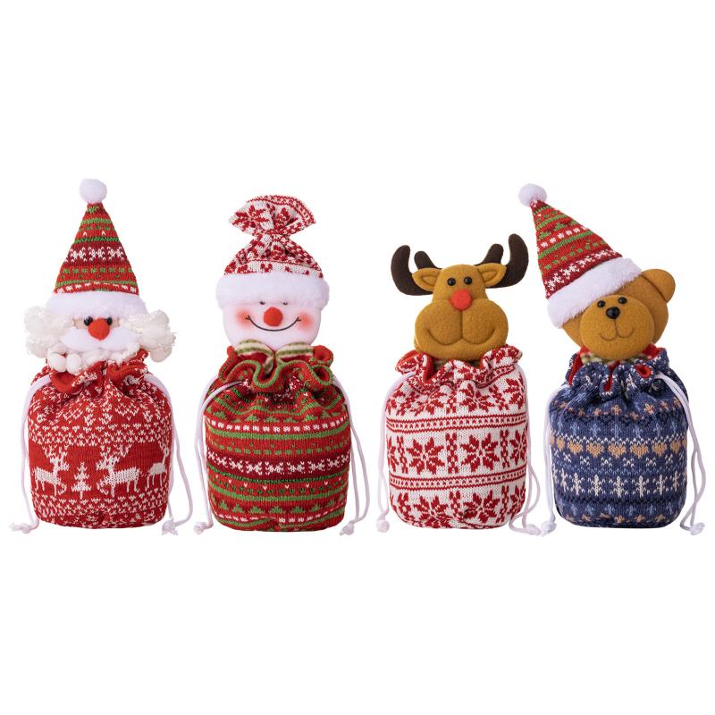 Christmas Knitted Gift Bags Set With Apple Doll Elk Santa Bear Design For Candy Storage Xmas Party Favors  Year Gifts Holiday