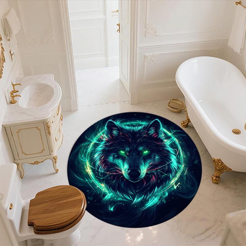 Wolf Head,Round Area Rug,Carpet Rug for Living Room Bedroom Sofa Playroom Decor,Non-slip Floor Mat