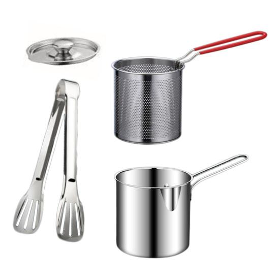 

Фритюрница из нержавеющей стали с фильтром-корзиной, удлиненной ручкой, мини-фритюрница для эффективного приготовления пищи, многофункциональная масляная кастрюля для жарки, приготовления на пару, кипячения 4pcs