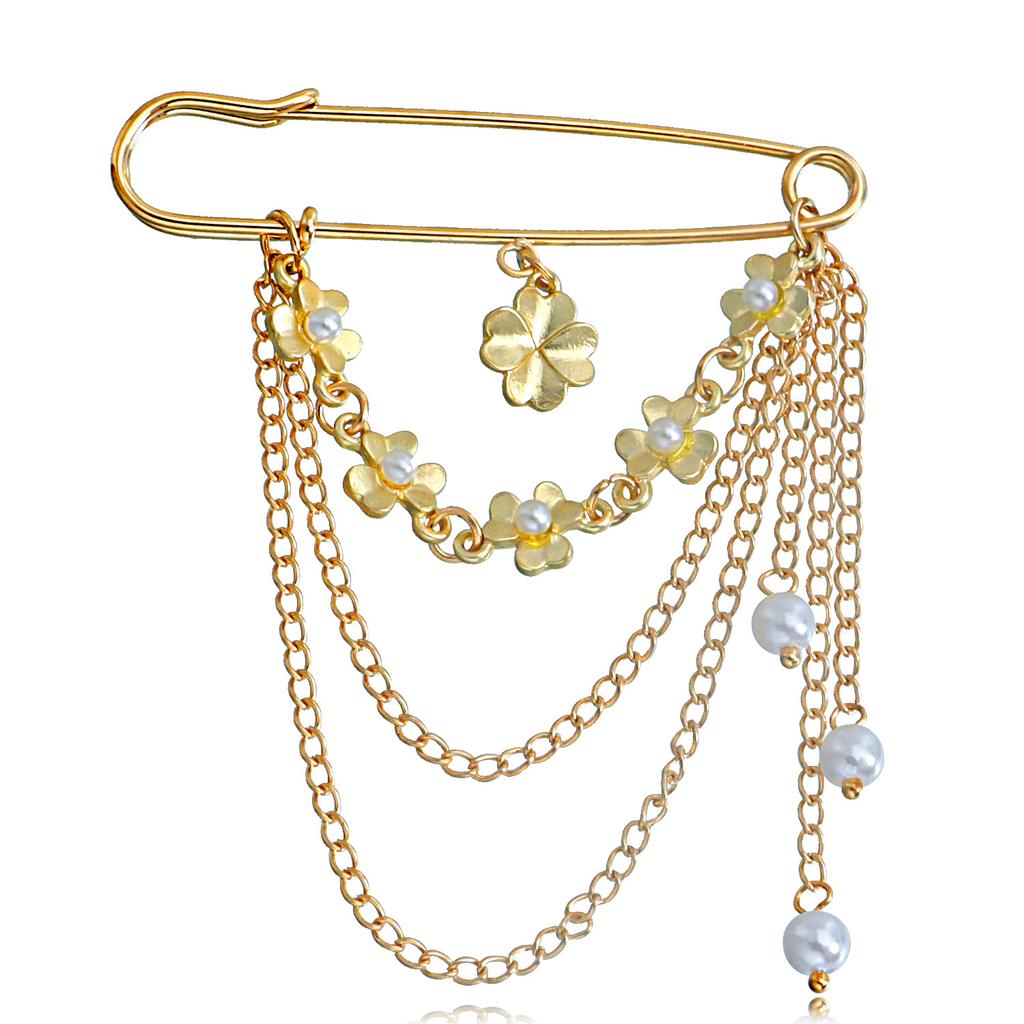 Korean ins trendy retro chain pin brooch street trendy metal decoration hip hop suit accessories men