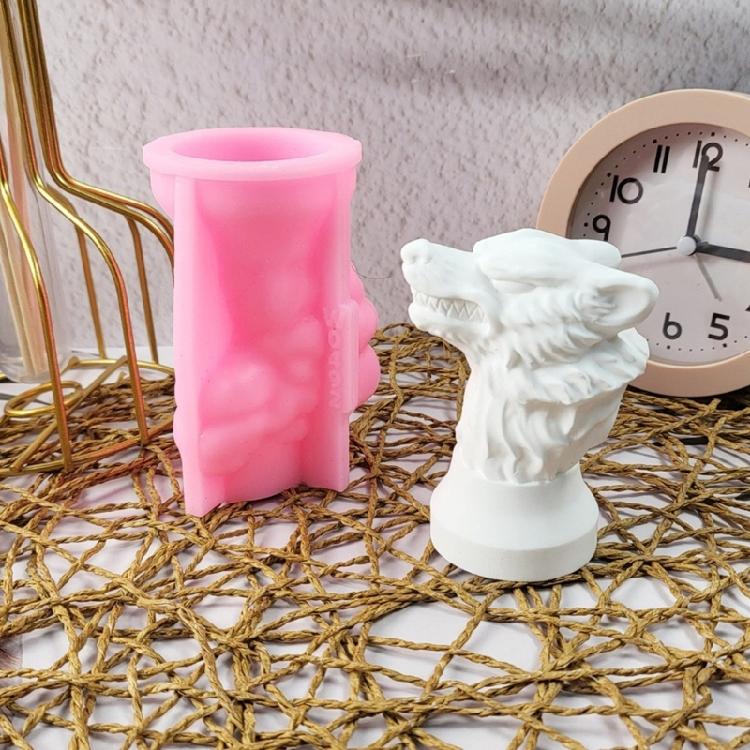 3D Wolf Head Figurine Silicone Candle Molds Epoxy Resin Silicone Molds for Handmade Candle Soap Gypsum Silicone Molds